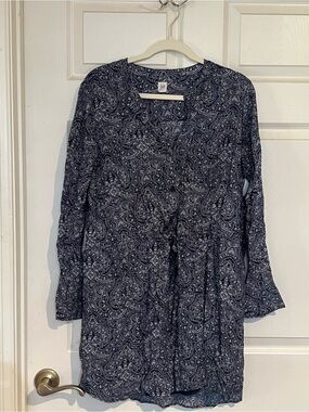 GAP Navy Paisley Long-Sleeve Tunic Dress